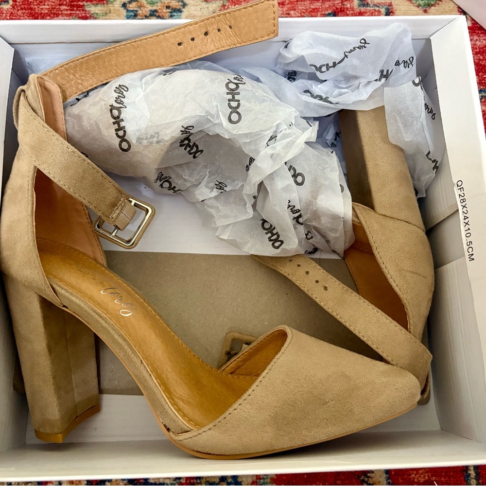 Tan Block Heel Suede Heels